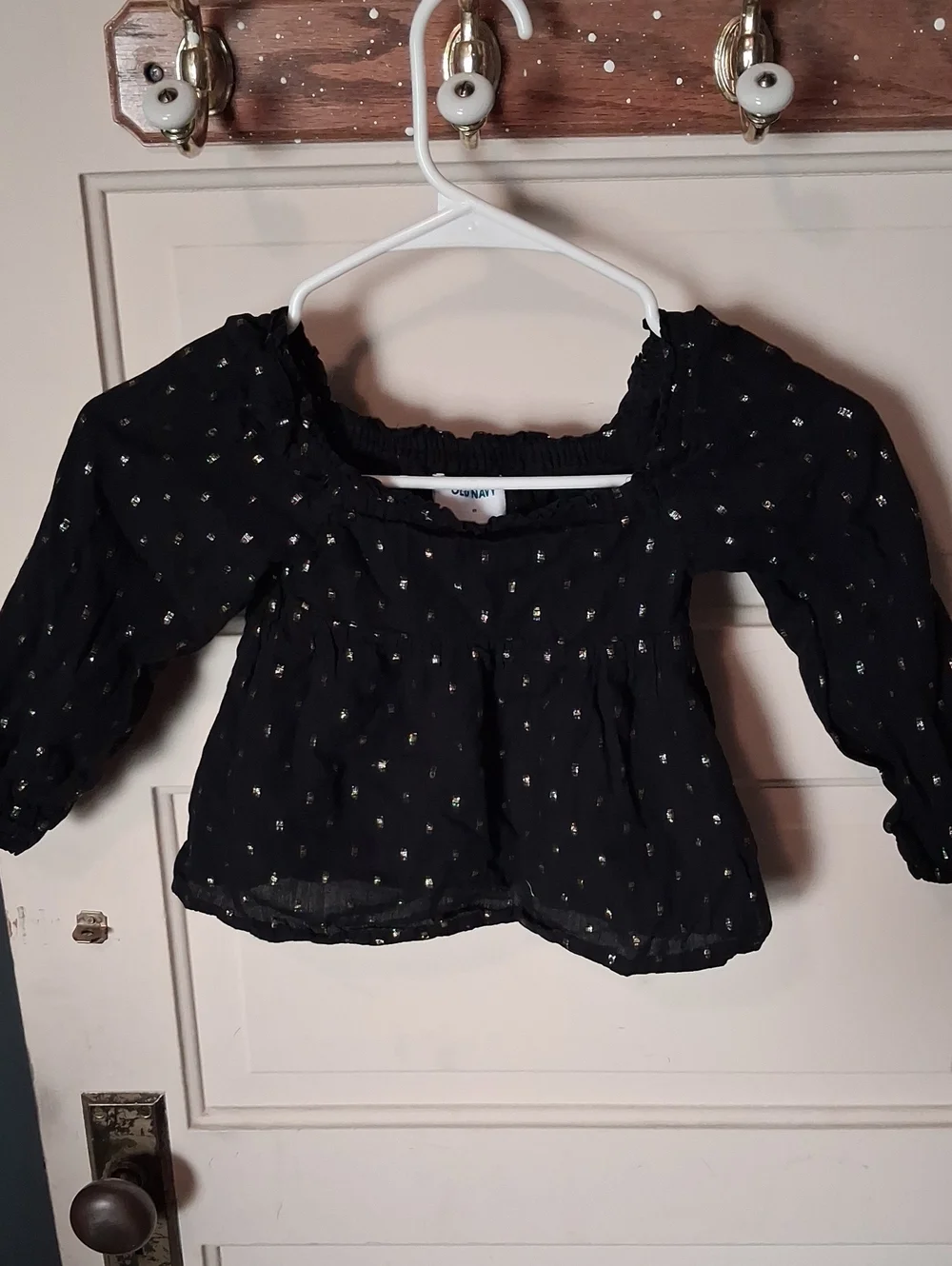 Old Navy Black Peasant Top with Metallic Dots